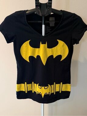 DC Comics Black V-Neck Tee with Yellow Batman Logo